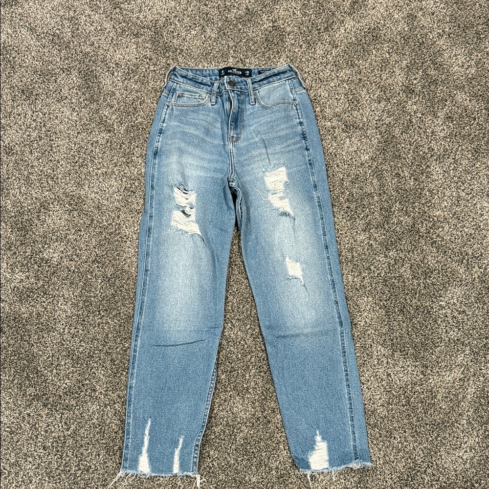 Hollister Light Blue Distressed Ultra High-Rise Mom Jean